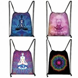 seven Chakras Meditating Buddha Print Drawstring Bag Women For Travel Storage Bags Eco-Friendly Foldable Backpack Shop Bags e3DA#