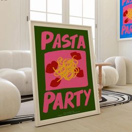 Maximalist Eclectic Pink Pasta Party Pasta Lovers Club Quotes Wall Art Canvas Painting Posters Living Room Home Decor 240416