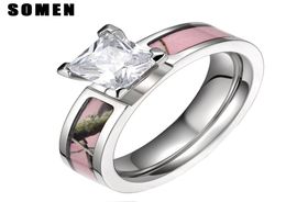 Somen Ring Women 5mm Cubic Zirconia Titanium Ring Pink Tree Camo Design Wedding Rings Women Fashion Jewelry Boho Anillos Mujer Y182974688