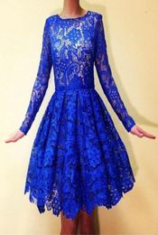 Longsleeved Blue Lace Homecoming Dresses Knee Length Ruched Top Quality Dresses Party Evening Simple Classic Short Prom Party Dre8788722