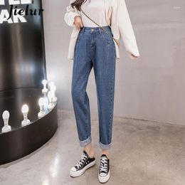 Women's Jeans Fashion High Waist Harem Women Korean Casual Female Denim Streetwear Buttons Zipper Pocket Classic Ladies S-5XL Size