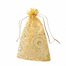 100pcs/lot 9x12cm Fi Organza Drawstring Gift Bag Nice Jewellery Packaging Bags Gift Pouches Bag M0os#