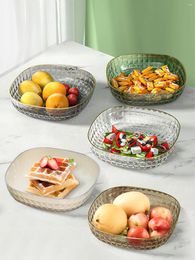 Plates WORTHBUY Multifunctional Fruit Plate Clear Plastic Bowl For Kitchen Party Snack Tray Tableware