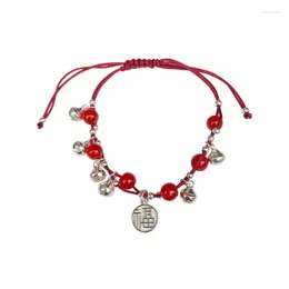 Charm Bracelets Lucky Bracelet For Women Handmade Red Rope Handchain Braided FU Characters Pendant Wristband