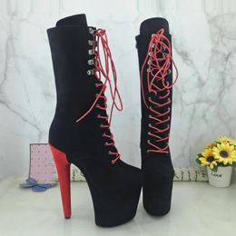 Dance Shoes Leecabe RED With Black Suede 20CM Pole Dancing High Heel Platform Boot