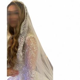 full crystal pearl lace veil bridal cathedral luxury 2024 new wedding accories white veil With metal hair comb a5gh#