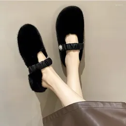 Slippers Flat Bottomed Cotton Shoes Women's 2024 Winter Plush Women Wearing On The Outside One Footed Round Toe Warm