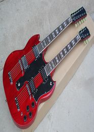 Factory Custom Double Neck Wine Red Electric Guitar With 612 StringsChrome HardwareBlack PickguardOffer Customized8366506