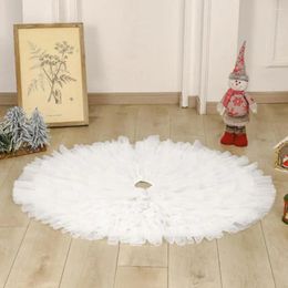 Christmas Decorations Pleated Tree Skirt White Tulle Elegant Round Decoration For Holiday Indoor Party Supplies