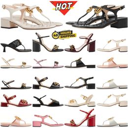 designer sandals sandal shoes slides sliders slide womens Classic High heeled party 100% leather sexy heels 5cm Lady Metal Belt buckle Thick Heel Woman black red white