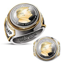 Trump toca acessórios de jóias O 45º Presidente dos EUA Trump comemorativo anel lembrança