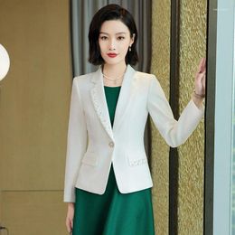 Work Dresses High Quality Women's Blazer And Dress Korean Beading Fashion Elegant Business Wear White Black Green Formal Female Clothing