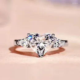 Cluster Rings Fashion Female Ring 925 Sterling Silver Princess Love Heart Droplet Cubic Zirconia Finger For Women Promise Wedding Jewellery