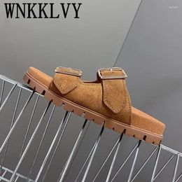 Slippers Summer Genuine Leather Open Toe Women's Needle Buckle Flat Bottom Casual Shoes Outdoor Vacation Beach Women