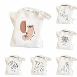 woman Face Line Drawing Tote Bag Harajuku Resuable Eco Shop Bags for Women Street Style Vintage Shopper Bag Drop Ship h51l#