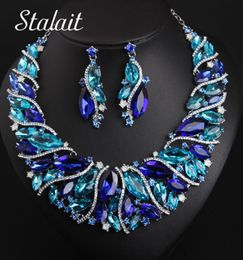 Vintage Statement Crystal Necklace Earrings Set Retro Dubai Bridal Jewellery Sets Women039s Party Luxury Big Colourful Jewellery G1601721
