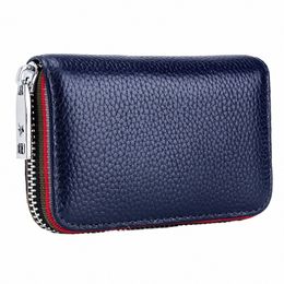 2022 New Fi Women's Card Bag Genuine Leather Men Credit Card Holder Rfid Wallet Female Change Organizer Small Purse Zipper m2TM#