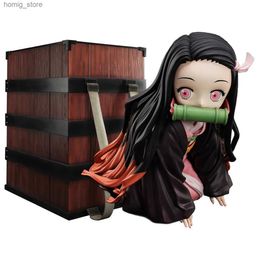 Action Toy Figures 9CM Anime Figure Demon Slayer Kamado Nezuko Kawaii Miniature Kneeling Pose Figure PVC With Case Backpack Box Tabletop Gift Toy Y240415