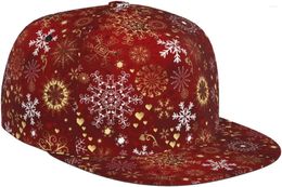 Ball Caps Winter Snowflake Red Sparkle Christmas Pattern Flat Bill Hat Unisex Snapback Baseball Cap Hip Hop Style Visor Blank