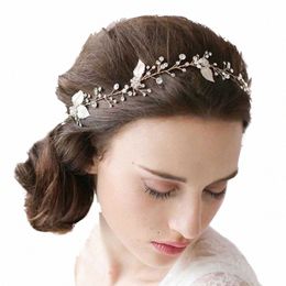 bride Wedding Headband Crystal Leaves Hair Vine Bead Bridal Hair Accories for Women 22Ly#