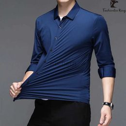 Men's Casual Shirts Classic Mens High Elastic Smart Long-Sleeved Shirt Male Traceless Technology Formal 240416