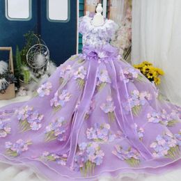 Dog Apparel Clothes Pet Wedding Dress Purple Hydrangea Flower Trailing