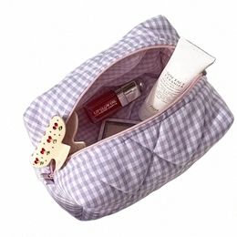 fi Chequered Floral Makeup Bag Large Capacity Portable Cosmetic Storage Bag Cott Quilted W Bag Skincare Pouch m612#