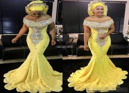 Yellow Women Formal Evening Dresses Mermaid Off the Shoulder Luxury Colourful Beading Lace Plus Size Formal Party Prom Gowns8473353