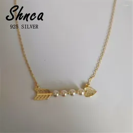 Chains Promotion 925 Sterling Silver Arrow Pearl Cupid Love Choker Necklaces For Women Girl Sterling-Silver-Jewelry JY113