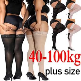 Sexy Socks Women Sexy Plus Size Stockings High Elastic Lace Thigh High Socks Anti-slip Over Knee Transparent Ultra-thin Long Sock Leggings 240416