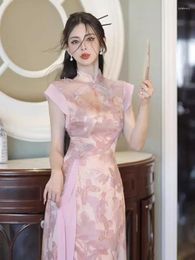 Ethnic Clothing Chinese Style Cheongsam Pink Dress Women 2024 High-End Temperament Feeling Improved Qipao Skirt