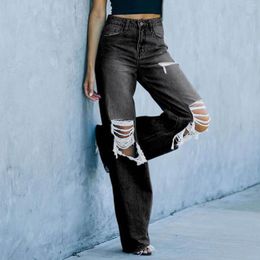 Women's Jeans Vintage Casual Denim For Women Plus Size Loose Ripped Pants Distressed Wide Leg Cargo Pantalones