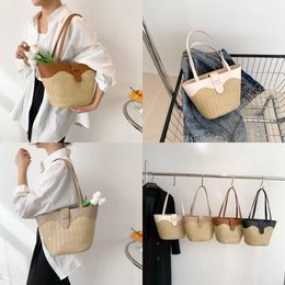 Ladies Beach Bags Spring Evening Grass Knitted Simple Casual Bucket Bag Women's Large Capacity Commuter Single Shoulder Handheld