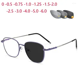 Sunglasses Retro Memory Full Frame Pochromic Finished Myopia Glasses Resin Lens Chameleon Prescription Spectacle 0 -0.5 -0.75 To -6.0