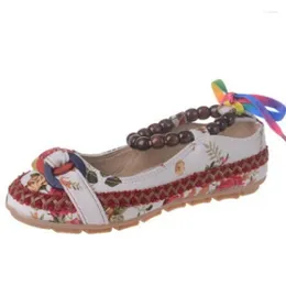 Casual Shoes Plus Size Flat Woman Beaded Strap Women Colourful Back Lace Up Fashion Ladies Floral Cotton Fabric Women's Footwear