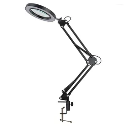 Table Lamps 10X Swing Arm Lamp LED Illuminated Magnifier Light With Stand 3 Color Modes For Reading Soldering