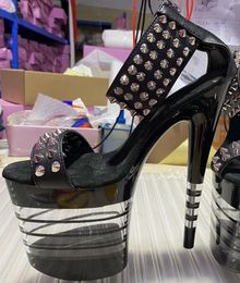 Dance Shoes Summer 15-20cm Women's Design Fashion Sandals With Sexy Crystal Platform 8 Inch Heels Black Stripes