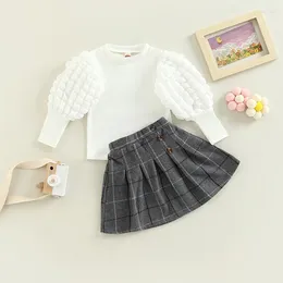 Clothing Sets Infant Baby Girl 2pcs Set Toddler Long Puff Sleeve Sweater Mini Pleated Skirt Children Casual Autumn Winter Clothes