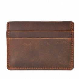 genuine Leather Men Card Holders Cases Vintage Crazy Horse Leather Busin Credit Card Wallet 79DO#