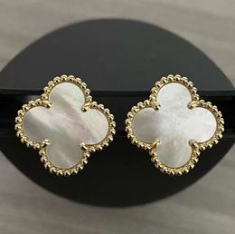 Charm Stud Earrings Two flowers 4/Four Leaf Clover Back Mother-of-Pearl Silver 18K Gold Plated Titanium Agate for Women Girls Valentines Wedding Jewelry88