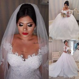 Plus Size Wedding Dresses Bridal Gown Deep V Neck Beaded Lace Applique Long Sleeves Sweep Train A Line Custom Made Vestido De Novia 403 Estido Estido