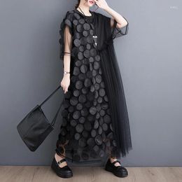 Party Dresses Short Sleeve Oversized Mesh Vintage Polka Dot For Women Casual Loose Long Summer Dress Elegant Clothing 2024