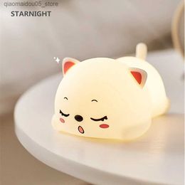 Lamps Shades Cat LED Night Light Touch Sensor Remote Control Color Silicone USB Charging Bedhead Childrens and Baby Gifts Q240416