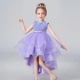 style Summer Sequin Lace Tuxedo Wedding Dress for girls 3-13 years old Sleeveless fluffy Mesh gauze Doveark brand 240416