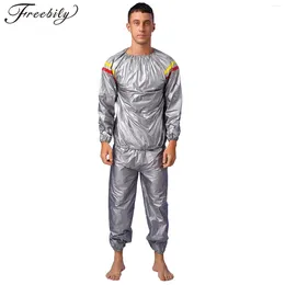 Men's Tracksuits Mens Womens Sweat Sauna Suit Long Sleeve PVC Tops Pants Set Weight Loss Heavy Duty Running Exercise Gym Clothes