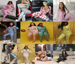 Women s Nightwear Playsuit Workout Button Bodysuit Skinny Printing long sleeve Jumpsuits Vneck Onesies Womens Plus Size Rompers p2205430