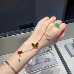 High Quality Luxury Bangle V Golden Fan Family Leaf Grass Flower Bracelet Edition Lucky Double sided Butterfly Love