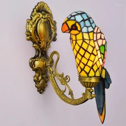 Wall Lamp European Coloured Glass Retro Mirror Headlamp American Garden Bedside Corridor Yellow Parrot