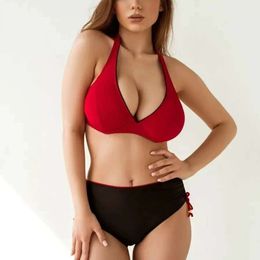 2024 womens swimsuit split two-piece set gathers sexy backless beach resort bikini