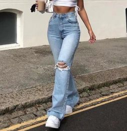 Women's Jeans 2024 Spring Fashion Casual Pocket Design High Waist Straight Leg Wide Daily Long Y2K Streetwear